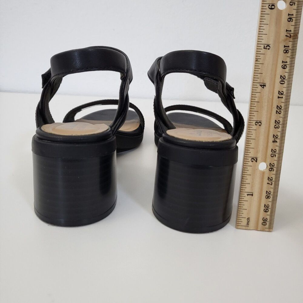 CLARKS Jaylan Ray Sandals Women 8 Black Leather Low Block Heel Slingback Comfort - Picture 4 of 9
